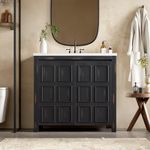 Xuanlur 36" Bathroom Vanity Combo with Ceramic Sink, Pedestal Sink Cabinet with 2 Soft-Close Doors, Solidwood Bathroom Cabinet, Vintage Espresso