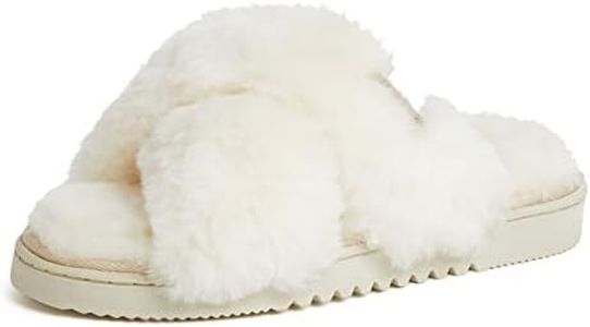 Fireside by Dearfoams Women's Newcastle Crossband All Over Shearling Easy on/Off Slide Slipper, Cream, 8