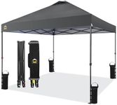 CROWN SHADES 10x10 Pop Up Canopy - Beach Tent with One Push Setup - Outdoor Canopy Tent with STO-N-Go Cover Bag for Events, Parties, Silver Coated Top, 3 Height & 4 Sand Bags, Grey