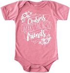 Cousins Make The Best Friends Flower Banner T-Shirts and Bodysuits for Matching Girl Cousins, White on Mauve Bodysuit, 6 Months