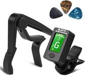 BROTOU Guitar Tuner and Guitar Capo Set, Quick-Change Capo, Clip-On Tuner, Digital Electronic Tuner, LCD Display Tuner for Acoustic Guitar, Bass, Violin Ukulele, Electric Guitar with 3 Free Picks