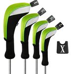 Andux 4pcs/Set Golf 460cc Driver Wood Club Head Covers Long Neck with Interchangeable No. Tags Black/Green