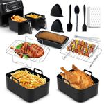 11 PCS Ninja Air Fryer Accessories Set for Dual-Basket Air Fryers, Air Fryer Racks, Silicone Air Fryer Liners Oil Brush, Kitchen Tongs, Coating Pan, Paper Liners, Silicone Gloves - Complete Gift Set