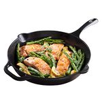 VICTORIA Cast Iron Skillet Large Frying Pan with Helper Handle Seasoned with 100% Kosher Certified Non-GMO Flaxseed Oil, 12 Inch, Black