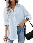 Hotouch Womens Button Down Shirts Boyfriend Long Sleeve Oversized Collar Shirt Soft Office Blouses with Pockets Sky Blue M