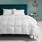 TOPGREEN Goose Feather Down Comforter Full/Queen Size - All Season Duvet Insert Organic Cotton, Medium Warm Quilted Bed Comforter 55oz Fill Weight with Corner Tabs (90x90, White)