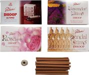 Padmini Ultimo Dhoop | XL Size - 4" Long - 1/4" Thick (Sampler: Dhoop Classic, Sandalwood, Lavender, Rose - 15 Sticks Each - Total 60 Sticks)