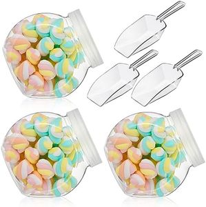 Umigy 2 Sets Plastic Candy Jar with Lid for Candy Buffet with Mini Acrylic Plastic Kitchen Scoop 42 oz Clear Candy Container Plastic Cookie Jar for Kitchen Counter Decorative Plastic Jar with Lid