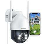 Jennov 2K Security Camera Outdoor, PTZ Wifi Home CCTV Camera 360° View with Auto Tracking, 24/7 Recording, Color Night Vision, Motion Detection, 2-way audio, Sound-Lights Alarm