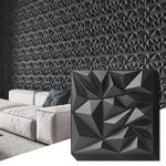 Art3d 33-Pack 3D Wall Panels for Interior Wall Decor, Modern Diamond Textured Accent Wall Paneling for Gaming Living Room TV Wall Background, 12 x 12 inch Black