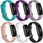 Keponew Band Compatible with Fitbit Inspire 2 Bands for Women Men, Waterproof Silicone Wristbands for Inspire 2, Small, 6Packs, Teal/Black/Plum/White/Pink Sand/Lavender