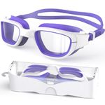 Zeligerstar Kids Swim Goggles,Swimming Goggles for Kids 6-14, Anti-Fog UV Protection Pool Goggles for Boys Girls (White/Purple+Clear Lens)