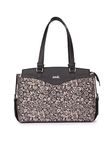 ZOUK FloMotif Floral Printed Jute Vegan Leather Black Women's Office Work Bag With Double Handles Strap