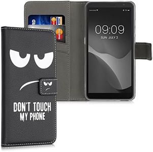 kwmobile Wallet Case Compatible with Alcatel 1B (2020) Case for Phone - Don't Touch My Phone White/Black