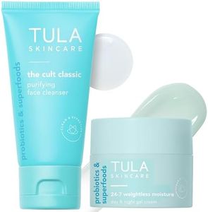 TULA Skin Care 24-7 Weightless Moisture Hydrating Day & Night Cream 1.5 oz. + Cult Classic Purifying Face Cleanser Travel Size 1 oz, 2 Piece Set