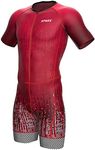 Sparx Mens Triathlon Suit - Aero Triathlon Suit Men - Short Sleeve Tri Suit Racesuit, Burgundy, XX-Large