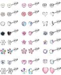 YADOCA 24 pairs Hypoallergenic Screw Back Earrings for Women Girls Surgical Steel Cute CZ Heart Flower Pearl Ball 4mm Tiny Flat back Screwback Stud Earring set