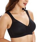 Lemorosy Women's Wirefree Jacquard Back Support Bra Full Figure Front Closure Posture Bras(Black,40DD)