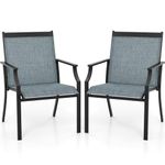 COSTWAY Garden Chairs Set of 2, Outdoor Metal Frame Texteline Dining Chairs with High Back and Armrests, All-Weather Patio Bistro Chair Deck Seats for Backyard Lawn Porch (Blue, 68 x 61 x 90 cm)