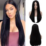 FVCENT 28" Long Straight Natural Black Women Wednesday Addams Costume Morticia Wig