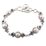 NOVICA Women's Iolite Cream Cultured Freshwater Pearl .925 Silver Link Bracelet, 7.5" 'Blue Palace'