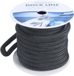 Amarine Made 5/8 Inch 50 FT Double Braid Nylon Dockline Dock Line Mooring Rope Double Braided Dock Line (Black)