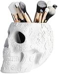 Skull Makeup Brush Holder, Pen Holder, Vanity, Desk, Office Organizer, Stationary, Decor Planter, Candy Bowl, Goth Decorations, Extra Large, Skulls Gothic Skull & Bones Organizer Bathroom (White)