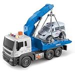 i diy Tow Truck Toy with Hook and car，Friction Power Transport Truck Crane Toy with Light&Sound for Boys and Girls Age 3-7…