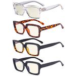 Eyekepper 4 Pack Reading Glasses Blue Light Blocking Oversized Square Computer Readers +1.50