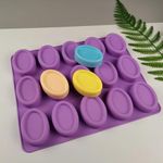 MoldBerry Silicone Soap Mold For Soap Making 15 Cavity Oval Shape Soap Mould Reusable Homemade Soap Making Mold (Pack Of 1, 30 X 24 X 1.8 Cm, Multicolor)