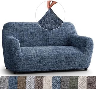 PAULATO BY GA.I.CO. Loveseat Slipcover - Oversized Chair Cover - Stretch Couch Cover - Cushion Love Seat Sofa Slipcovers - 1-Piece Form Fit Washable Protector - Microfibra Print - Vittoria Blue