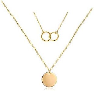 HUASAI Gold Double Layered Two Interlocking Infinity Circles Disc Necklace for Women (gold)