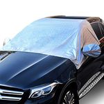 ZHSX Car Windscreen Cover Frost Guard with Anti-scratch Elastic Hooks Fixed on wheels and Windproof Elastic Rims & Anti-theft Buckle Belt and Waterproof Flaps, fits less than 190cm Wide Cars SUV