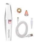 Painless 2 in 1 Rechargeable hair removal trimmer for women with Replaceable Heads, upper lip hair remover for women Eyebrow Razor face trimmer (PL202) (White)