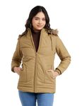 Amazon Brand - Symbol Women's Quilted Polyester Jacket (SYMAW20JK003_Camel_Large)