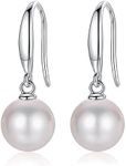 LUCKMORA Pearl Earrings for Women Drop Dangle 925 Sterling Silver Everyday Gold Plated Hook Earring with Real Round Genuine Freshwater Cultured Pearls (white-8mm)