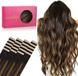 WENNALIFE Tape in Hair Extensions Human Hair, 50cm 20pcs 50g 45cm 18 inch Balayage Natural Black Mixed Chestnut Brown Remy Hair Extensions Straight Human Hair Tape in Extensions Skin Weft Tape Extensions Human Hair