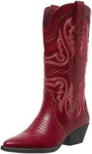 Cowboy Boots for Women Cowgirl Mid Calf Western Boots Embroidered Stitched Pointed Toe Chunky Block Heel Brown Red Black US5-11, red, 9