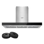 COMFEE' 90 cm Chimney Hood 90M77 Class A+++ Stainless Steel Extractor Hood with Recirculating & Ducting System, Gesture Control Extractor Fan Kitchen with Carbon Filters