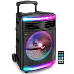 Pyle, Portable PA Speaker, Bluetooth Loudspeakers with Rolling Wheels, 600W Rechargeable Battery, Portable Pa System, DJ Speakers, Powerful Loudspeaker with Party Lights, MP3/USB/SD Card Reader