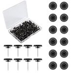 SAVITA 100pcs Push Pins, Plastic Flat Head Thumb Tacks with Stainless Steel Tips Round Head Pushpin for Wall Notice Board Cork Board (Black)