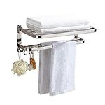 Booxihome Towel Rack, Stainless Steel Towel Rail with Double Towel Shelf for Bathroom, Wall-Mounted Shower Shelf Organizer 37cm(14.5 inch)