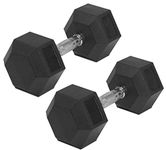 J MARQUE Rubber Coated Professional Hex Dumbbells (7.5 Kg X 2 Pcs = 15 Kg) ; Hex Dumbbells, Black