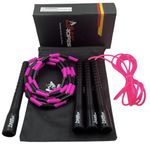 JUMP ROPES WORLD,COMBO PACK OF LONG HANDLE FREESTYLE BEADED SKIPPING ROPE AND LONG HANDLE ADJUSTABLE 4MM PVC SKIPPING,EXERCISE SKIPPING ROPE (8ft, PINK)