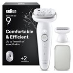 Braun Silk·épil 9 Epilator for Women, 9-041, Silver - Pivoting Head for Easy Hair Removal, Wet & Dry Use, Shaver Head, Trimmer Comb, Lasting Smooth Skin