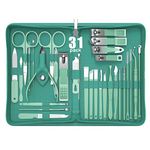 Tseoa Manicure Set Personal Care, Nail Clipper Kit, Professional Nail Clipper Pedicure Set, Nail Tools with Luxurious Travel Case, Gifts for Men Women Family Friend, 31 Pieces (Green)