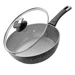 Rainberg Deep Frying Pan, Frying Pan with Lid, Granite Frying Pan Nonstick, Nonstick Frying Pans with Lid, Stone Frying Pan with Lid, Induction Compatible (Grey Deep FryPan, 26cm)