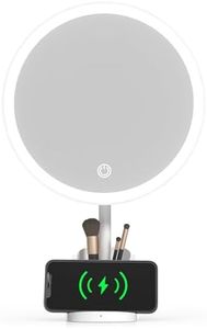 Yls Rechargeable Lighted Makeup Mirror with 1x/10x Detachable Magnification, Vanity Mirror with 3 Color Adjustable Lighting,Qi-Enabled Charging,and 360 °Rotating Design for Vanity and Bedroom