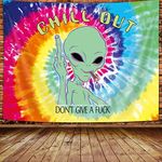 Wathon Trippy Fun Alien Tapestry Weed Marijuana Smoking Wall Tapestry for Bedroom, Psychedelic Tie Dye Stoner Tapestries for Men Aesthetic Hippie Wall Art Poster Dorm Home Decor 60X40IN