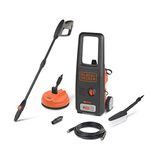 BLACK+DECKER BXPW1500PE Pressure Washer, 125 Bar PSI, 1500 W, Rotary Nozzle, Jet Nozzle, Lance, 6m Hose, 0.4 L Foam Nozzle, Mini Patio Connection, Brush, Black & Orange